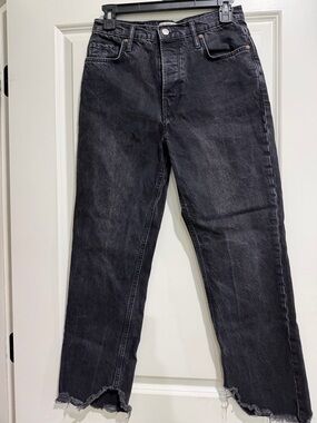 We The Free Black High-rise Tapered Boyfriend Jeans w/Raw Hem VGUC 26 Button Fly